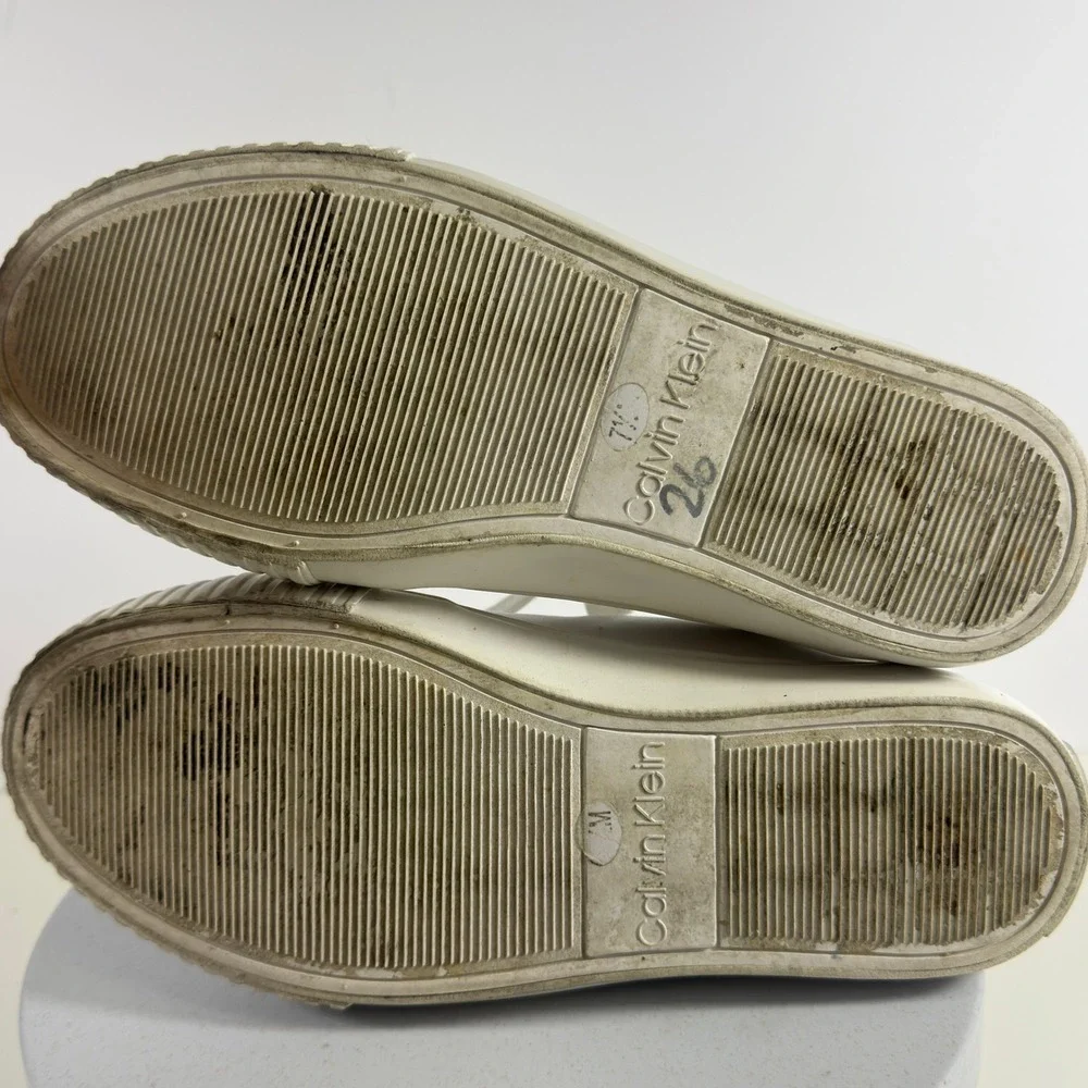 Calvin Klein Womens White CK Logo Low Top Lace Up Sneakers Ribbed Toe Cap 7.5
